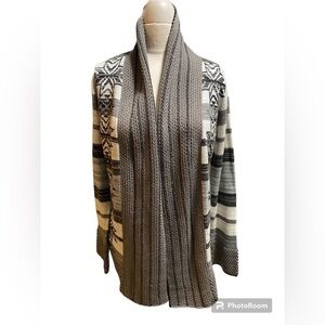 BCBGMAXAZRIA Cardigan Sweater/L/Cowl Neck, Front/Tribal, Aztec Pattern